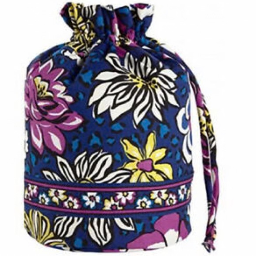 Blue and Purple Floral Cinch Sack with Artistic Design